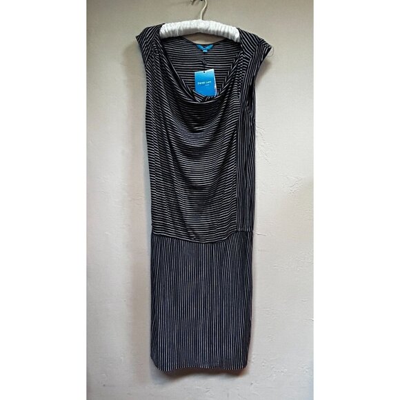 New Derek Lam For Design Nation Sz Large Striped Black Combo Drape Neck Dress - Picture 1 of 10